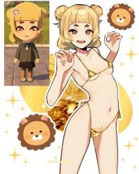 anger_vein arched_back armpit armpits belly belly_button bikini bikini_bottom bikini_top blonde blonde-haired_female blonde_female blonde_hair blonde_hair_female breasts coin coins gold_(metal) gold_coin golden_bikini golden_week hair lets_lam3nt looking_at_viewer micro_bikini mii nintendo oc original original_character petite petite_body petite_female pubic_hair pubic_hair_peek short_hair small_breasts stomach string_bikini string_panties tagme thighs tomodachi_life tomodachi_life:_living_the_dream yellow_hair