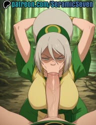 1boy 1boy1girl 1boys 1female 1girl 1girls 2025 2d ai ai_generated anime anime_style avatar_legends blind clothed clothed_female earthbender fellatio gilf gray_hair grey_hair hair_bun hands_behind_head large_breasts light-skinned_female light_skin male male/female male_pov mature mature_female nickelodeon nicktoons old old_female older_female oral oral_sex seramic_seven sucking_penis toph_bei_fong uncensored