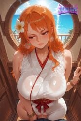 1girl 1girls ai_generated anime big_boobs big_breasts blushing blushing_at_viewer blushing_female boobs deurahh female horny horny_female imminent_fellatio imminent_oral imminent_penetration imminent_sex imminent_vaginal male nami_(one_piece) navel one_piece orange_eyes orange_hair pinup pinup_pose pov pov_eye_contact pretty_face ship smiling stable_diffusion steam steaming_body straw_hat_pirates sweat sweatdrop sweating_female thick_ass thick_legs thick_thighs tight_clothing tight_fit voluptuous voluptuous_female