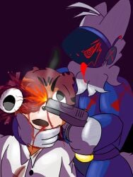 a.r._probert anthro armor black_stripes blood blue_armor bodily_fluids death duo excessive_blood execution eyeball felid fur glock_17 gore grey_body grey_fur grotesque_death gun gunpoint gunshot hi_res just172ordinary killing machine male mammal orange_body orange_fur panthera pantherine protogen ranged_weapon stripes tiger tongue tongue_out torture weapon
