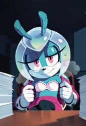 1girls bedroom_eyes blue_body blue_skin bonsoirdude bra exposing_breasts idw_comics idw_publishing jewel_the_beetle mobian mobian_(species) mobian_beetle pink_eyes sega sonic_(series) sonic_the_hedgehog_(comics) sonic_the_hedgehog_(idw) sonic_the_hedgehog_(series) undressing