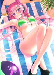 ass_visible_through_thighs beach bikini crossed_ankles curvy grace_(sound_voltex) heels large_ass large_thighs lying_on_back palm_tree small_breasts sound_voltex tama-cat thick_thighs untied_bikini wide_hips