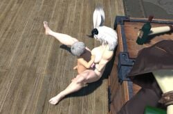 drunk exhibitionism final_fantasy final_fantasy_xiv gpose_(ffxiv) grabbing_breasts horns lalafell muscular_female public_sex questionable_consent rape size_difference sleeping tagme toned_female viera white_hair womb_tattoo
