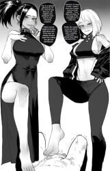 1boy 2girls ai_generated ass asserting_dominance assertive assertive_female bad_end barefoot betrayal big_ass breasts chastity chastity_cage chastity_device cooperative_footjob cumming defeated defeated_hero defeated_male denki_anma dialogue dominant dominant_female domination dress edited feet female femdom foot_domination foot_fetish foot_focus foot_slave footjob greyscale huge_breasts human humiliation imminent_rape izuku_midoriya light-skinned_female light-skinned_male light_skin male male_chastity malesub momo_yaoyorozu monochrome mr.skull my_hero_academia ochako_uraraka penis ratatatat74 ruined_orgasm small_penis small_penis_humiliation standing_footjob stepped_on stepping_on_penis submissive_male tagme teamwork teamwork_(sexual) text thick_thighs trample trampled_penis trampling villain villainess villainess_on_hero weak weak_male