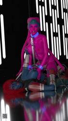 2girls 3d blue_eyes bondage chain_leash chained chiss collar cuffs cwichura headdress interspecies looking_at_viewer nipple_chain nipple_piercing nipple_rings nipples nose_piercing original_characters panties pink_skin purple_skin red_eyes red_hair sex_slave slave slave_collar slavegirl spreader_bar star_wars thong twi'lek