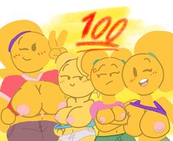 4girls anthro breasts breasts_out clothed clothing emoji emoji_(race) emoji_bitch emoji_milf emoji_slut emoji_thot emojifam_(sssir8) family humanoid long_hair mob_face multiple_girls no_outlines sincitadel tied_hair tight_clothing yellow_body yellow_hair