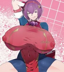 1girls ai_generated athena_asamiya bending_forward bent_forward big_breasts busty dress hairband huge_breasts king_of_fighters light-skinned_female light_skin nipple_slip nipples nsfw_ai_ohyuae oh_yuae pale-skinned_female pale_skin purple_eyes purple_hair short_hair star star_(symbol) thick_thighs thighs unknownnam97965 voluptuous_female