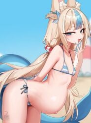 1girls animal_ears arched_back areolae beach belly bent_over blonde_hair blue_eyes breasts completely_nude exposed_breasts eyelashes fangs female female_only fingers flat_chest grin hand_behind_back hand_to_own_mouth highres indie_virtual_youtuber kemonomimi leaning_forward light-skinned_female light_skin long_hair looking_at_viewer nail_polish naked narrowed_eyes navel nipples no_bra no_panties nude open_mouth open_smile outdoors outie_navel outside ponytail pregnancy pregnant pregnant_belly pregnant_female sameko_saba small_breasts smile smirk smug solo standing stomach tail twintails unstableboiler virtual_youtuber