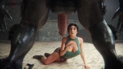 1boy 1girls 3d anthro anthro_dominating_human canid_on_humanoid canine canine_on_human canine_penis female female_focus human_female imminent_sex lara_croft lara_croft_(survivor) light-skinned_female male male_anthro/female_human rinkov01 tagme tomb_raider tomb_raider_(survivor) werewolf