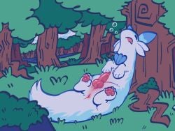 4:3 animal_genitalia animal_penis anus belly bodily_fluids canine_genitalia canine_penis chillet drooling feral forest genitals hi_res knot knotted_penis male male_only outside pal_(species) palworld pawpads penis plant pocketpair saliva sleeping slit_penis solo tree youtubepoopbirthday