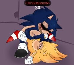 2011x ankifun blush cuntboy cuntboy/male fleetway_super_sonic frottage frotting genital_fluids genitals outcome_memories pussy pussy_grinding pussy_juice pussy_on_pussy red_eyes scissoring size_difference smile sonic.exe_(series) sonic_(series) spread_legs vagina