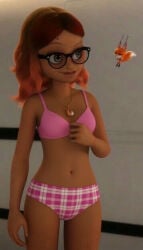 1girls 3d alya_cesaire bra female glasses miraculous_ladybug panties pink_bra screenshot_edit underwear underwear_only