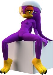 2023 3_toes 3d 3d_(artwork) absurd_res anthro areola avian avian_feet beak bird blender_(artwork) blender_cycles_(artwork) blue_eyes breasts dargotdruid default_cube digital_media_(artwork) eyelashes eyewear feathers feet female front_view genitals hi_res hirundinid kerchief looking_at_viewer nipples nude oscine passerine pinup pose purple_areola purple_body purple_feathers purple_nipples sega simple_background sitting small_breasts solo sonic_(series) sonic_riders sonic_the_hedgehog_(series) spread_legs spreading sunglasses swallow_(bird) talons thick_thighs toes vulva wave_the_swallow white_background wide_hips