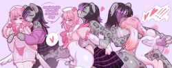 accessory anal anal_penetration anthro backsack balls bangs big_breasts black_hair blush bodily_fluids bottomwear braided_hair breasts butt cardigan clenched_teeth clothed clothing clothing_lift crop_top cum cum_on_leg dialogue dildo dildo_in_ass dildo_insertion dominant dominant_female duo ear_blush ejaculation embarrassed eyebrow_piercing eyeliner eyes_closed face_in_breasts facial_piercing felid female fishnet_clothing fishnet_legwear floppy_ears frilly frilly_clothing fur genital_fluids genitals grey_body grey_fur gynomorph gynomorph/female hair hair_accessory hair_ribbon hand_on_penis handjob hat headgear headwear heart_eyes heart_symbol hi_res holding_arm internal internal_anal intersex intersex/female lagomorph leggings legwear leporid lily_bloom lop_ears magical_girl_outfit makeup mammal multiple_scenes navel nipples noire_vala nose_piercing nose_ring nub_tail nude nurse_clothing nurse_hat nurse_headwear object_in_ass pantherine panties panty_bulge panty_peek partially_clothed penetration penile penis piercing pink_body pink_clothing pink_eyes pink_fur pink_hair purple_eyes purple_hair purple_nipples rabbit reach_around ribbons ring_piercing septum_piercing septum_ring sex sex_toy sex_toy_in_ass sex_toy_insertion shirt side_braid skirt skirt_lift small_penis smile smirk snow_leopard spots submissive submissive_gynomorph submissive_intersex sweat tail teeth text thigh_highs topwear trans_(lore) trans_woman_(lore) underwear white_body white_fur xstupid_furryx