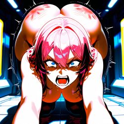 1girls ai_generated ass ass_focus big_ass big_breasts big_butt boobs crying crying_with_eyes_open female female_focus female_only girl nipples orgasm orgasm_face pain pink_hair pornography spankable_ass spanking tits