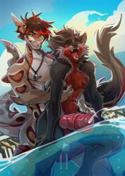 abdominal_bulge anal anal_orgasm anal_penetration animal_genitalia animal_penis anthro aquatic athletic athletic_anthro athletic_male balls big_balls big_penis blush bodily_fluids canid canine clothing cum cum_while_penetrated digital_media_(artwork) dragon duo ejaculation equine_genitalia equine_penis erection eyes_closed fingers fish from_behind_position fur furred_dragon furred_scalie genital_fluids genitals hair hands-free horn hybrid_genitalia hybrid_penis kammi-lu knot knotted_penis lifeguard looking_pleasured male male/male male_penetrated male_penetrating male_penetrating_male mammal mythological_creature mythological_scalie mythology nose_piecing nude open_mouth orgasm orgasm_face outdoor_nudity outside outside_sex partially_submerged penetration penile penile_penetration penis scalie sex shark smile standing standing_sex swimming_pool swimming_trunks swimming_trunks_down swimwear tail teeth tongue water whistle_(object)