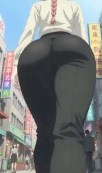 ai_art ai_generated animated anime black_pants chainsaw_man city low-angle_view low_angle makima_(chainsaw_man) pawg red_hair round_ass round_butt tagme video walking white_shirt