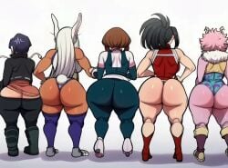 ai_generated ai_generated_video animated big_ass hero_outfit_(mha) heroine jirou_kyouka leotard mina_ashido momo_yaoyorozu no_sound ochako_uraraka rumi_usagiyama shaking_ass tagme video