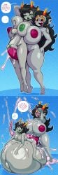 1futa 1girls ahegao angstrom areolae black_hair breasts completely_nude dialogue feferi_peixes female futa_on_female futa_sans_pussy futanari genital_fluids grey_skin homestuck homestuck_troll horns hyper hyper_breasts hyper_penis intersex kanaya_maryam nipples nude nude_female penis sharp_teeth stomach_bulge tagme tentabulge tentacle_penis ahe_gao belly_inflation cumflated_belly cumflation inflation