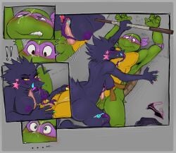 ahoge animal_genitalia anthro anthro_only arm_pit balls_blush bared_teeth between_legs blush bo_staff bodily_fluids body_blush body_mouth breast_play breasts butt chest_lick claws close-up clothing confusion crouching cum cum_on_face dialogue dinoasur dinosaur discarded_clothing dizzy dizzy_eyes donatello_(tmnt) dromaeosaurid drooling duo elbow_pads erection eyes_closed feet fellatio female forked_tongue genital_fluids genitals grimace hair hi_res hybrid invalid_tag kerchief kneeling licking licking_cum long_tongue lying makeup male male/female mascara mask mouth_play multicolored_teeth multiple_panel nervous nipples nude on_back on_bottom on_top oral oral_fixation panel_overlap paws penile penis penis_lick pinned prehistoric_species purple_tongue questionable_consent rear_view reptile restraints saliva saurischian scalie seductive sex sharp_teeth sheath sickle_claw side_boob skitchy_(sk1tchy) spiral spiral_eyes spread_legs spreader_bar spreading staff stinkyredhoodie tail teenage_mutant_ninja_turtles teenage_mutant_ninja_turtles_(1987) teeth teeth_showing theropod thoughts titfuck toe_claws toes tongue tongue_on_penis tongue_out tonguejob turtle velociraptor waking_up wearing