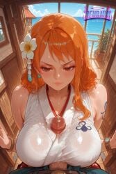 1girl 1girls ai_generated anime big_boobs big_breasts blushing blushing_at_viewer blushing_female boobs deurahh female horny horny_female imminent_fellatio imminent_oral imminent_penetration imminent_sex imminent_vaginal male nami_(one_piece) navel one_piece orange_eyes orange_hair pinup pinup_pose pov pov_eye_contact pretty_face ship smiling stable_diffusion steam steaming_body straw_hat_pirates sweat sweatdrop sweating_female thick_ass thick_legs thick_thighs tight_clothing tight_fit voluptuous voluptuous_female