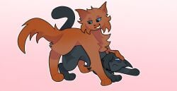 :< black_body black_fur black_tail blue_eyes blue_nose blue_sclera bodily_fluids crowfeather_(warriors) digital_media_(artwork) domestic_cat emo_haircut fan_character felid feline felis feral feral_on_feral forced fur hi_res looking_back male male/male male_penetrated male_penetrating male_penetrating_male mammal markings orange_body orange_fur paws penetration sad sex simple_background smile smug star_(marking) tail tears tempestpaw tuft warriors_(book_series)
