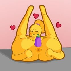 1girls anthro anus anus_peek ass ass_focus diddlesnsfw eggplant emoji emoji_(race) emoji_milf emojifam_(sssir8) female female_focus female_only humanoid milf mob_face sex_toy spread_anus vaginal_penetration yellow_body yellow_skin