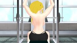 1girls blonde_female blonde_hair half-dressed half_naked half_naked_female long_hair long_hair_female ponytail pull_ups rwby sideboob solo_female theblackbirdcalls workout yang_xiao_long