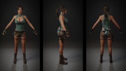 2020 3d a-pose ass athletic athletic_female back_tattoo back_view barefoot belt big_breasts boots breasts brown_eyes brown_hair bubble_butt busty cleavage cleavage_cutout female female_focus female_only fingerless_gloves front_view full_body hourglass_figure human lara_croft lara_croft_(survivor) lara_croft_(wildeerstudio) leotard light-skinned_female light_skin long_hair medallion model_sheet navel navel_piercing necklace nose_piercing piercing ponytail short_shorts shoulder_blades side_view standing tagme tan tan_skin tan_skinned_female tanline tattoo thigh_holster thigh_tattoo thong_leotard tied_hair tomb_raider tomb_raider_(survivor) wide_hips wildeerstudio