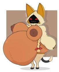 :3 accessory alyaska2201 animal_ears animal_humanoid anthro arc_system_works belly big_breasts big_butt blazblue blonde_hair bottomless bow_ribbon braided_hair braided_pigtails breasts butt cat_humanoid clothed clothing dark_nipples dipstick_tail felid felid_humanoid feline feline_humanoid female hair hair_accessory hi_res hoodie huge_breasts humanoid hyper hyper_pregnancy kaka_(blazblue) long_sleeves mammal mammal_humanoid markings nipples open_clothing open_topwear overweight pregnant pregnant_female red_eyes shadow_face smile smug smug_face solo tail tail_markings tan_body tan_skin taokaka thick_thighs toothy_grin topwear wide_hips
