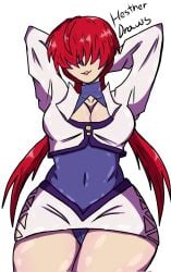 1girls big_breasts boob_window hestherdraws2 king_of_fighters light-skinned_female light_skin long_hair pale-skinned_female pale_skin panties ponytail red_hair shermie_(kof) skirt thick voluptuous voluptuous_female