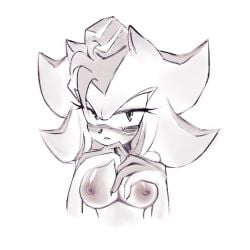1girls areolae bangs blush breasts bust fez hands_on_breasts headgear headgear_only kyojikung1 lidded_eyes looking_at_viewer monochrome rule_63 shade_the_hedgehog shadow_the_hedgehog small_hat solo sonic_(series) sonic_the_hedgehog_(series) tagme white_background
