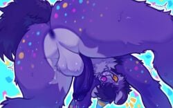 1boy ass ass_focus asshole balls ballsack chest_tuft clown_nose confetti eyes_closed fe7r8iode fluffy_balls fluffy_body fluffy_tail furry furry_only grinning grinning_at_viewer handstand hyena hyena_ears kaiju_paradise legs legs_apart legs_spread male male_only messy_hair party_hat partyena_(kaiju_paradise) patterned_fur penis precum_drip purple_fur purple_tail raytraxian roblox roblox_game sweat sweatdrop sweating thick_ass thick_thighs tongue_out veiny_penis