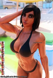 darkbahamuth pharah overwatch 3d 3d_(artwork) female pinup beach midriff belly tummy abs fit fit_female sfw