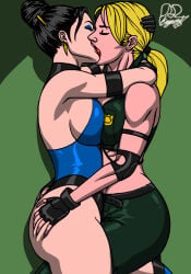2girls female female_only kaywest kissing kitana lesbian_kiss mortal_kombat netherrealm_studios sonya_blade sonya_blade_(mk9) yuri