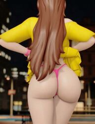 3d_render 3on3freestyle ai_art ai_generated big_ass big_booty brown_eyes brown_hair female ox_queen pink_thong posing posing_for_the_viewer pulling_up_shirt round_ass round_butt tagme video walking