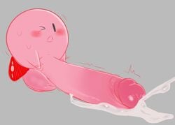 balls big_balls big_penis blush blush cum cum_on_penis cumshot eye_closed glans handjob kirby kirby_(series) male male_only mammal masturbation open_mouth penis pink_body pink_skin red_feet sausage solo solo_male sweat sweating