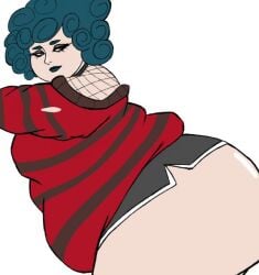 afro alt_girl bbw big_belly blue_lipstick booty_shorts choker eyeballinajar eyelashes fishnet_clothing goth hara_niyami massive_ass original_character ripped_clothing side_view ssbbw thunder_thighs
