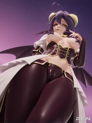 1girls breasts pasties solo yellow_eyes wings horns from_below lowleg pants ahoge corset breastless_clothes showgirl_skirt cross_pasties symbol-shaped_pupils cameltoe short_hair medium_breasts looking_at_viewer navel shrug_(clothing) black_hair purple_background smile yellow_horns purple_hair lowleg_pants low_wings black_pants revealing_clothes demon_wings star_pasties cross cross-shaped_pupils covered_nipples ai_generated stable_diffusion pein mahou_shoujo_ni_akogarete magia_baiser