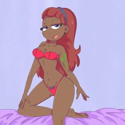 1girls blue_eyes dark-skinned_female fhs fhsz3r0 fnafhs fnafhs_z3ro homerbls looking_at_viewer red_hair sole_female toddy_(fnafhs)