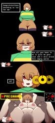 1girls brown_hair chara chara_(undertale) dialog dialogue english english_text full_nelson hypnosis hypnotized impregnation instant_loss instant_loss_2koma large_breasts pendulum put_in_place red_eyes short_hair smug_female spelling_error undertale undertale_(series) yazu_(artist) yazuel_aliel