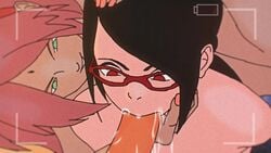 1boy 2d 2girls alternate_hair_length animated assisted_fellatio blowjob boruto:_naruto_next_generations daughter deepthroat fellatio female female_focus ffm_threesome filming glasses hand_on_another's_head human human_only irrumatio light-skinned_female light_skin male mother mother_and_daughter multiple_girls naruto naruto_(series) ninja oral oral_penetration oral_sex penis recording sakura_haruno sarada_uchiha shorter_than_30_seconds shounen_jump sloppy sloppy_seconds sound tagme teamwork throat_fuck throat_noise video