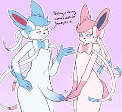 absurd_res anthro big_penis blue_body blue_fur blue_hair blue_sclera blush bodily_fluids canid canine comparing comparing_penis covering dialogue duo eeveelution erection femboy frottage fur genital_fluids genitals girly gloves_(marking) hair hi_res humanoid_genitalia humanoid_penis male male/male male_only mammal markings nintendo nude penis penis_size_difference pink_body pink_fur pink_hair pink_sclera pokémon_(species) pokemon pokemon_(species) precum precum_on_penis sex size_difference small_penis smug sylveon text tinysmallman touching_tips video_games