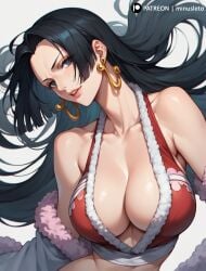 1girls 2024 ai_generated big_breasts black_hair blue_eyes boa_hancock cleavage female female_only long_hair minusleto one_piece simple_background stable_diffusion