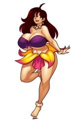 amber_eyes big_breasts black_hair cleavage dancing dark_hair female flower_skirt huge_boobs light-skinned_female long_hair sorceress sorceress_sophia thick_thighs tubetop villainess voluptuous white_skin