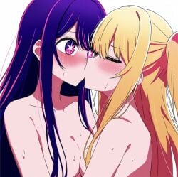 ai_generated blonde_hair blush breast_press closed_eyes daughter hoshino_ai hoshino_ruby incest kissing mother mother_and_daughter naked oshi_no_ko purple_hair star_eyes yuri