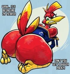 angry angry_face backpack bag banjo-kazooie big_ass big_butt bird breegull english_text female kazooie latchk3y rareware red_feathers simple_background