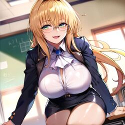 1girls ai_generated alternate_breast_size big_breasts bostin breasts busty classroom curvaceous curvy curvy_body curvy_female curvy_figure female huge_breasts large_breasts nipples sitting skirt solo sweat sweating sweaty sweaty_body sweaty_breasts teacher tearju_lunatique thick_thighs thighs to_love-ru venus_body