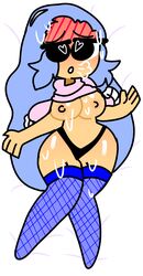 after_masturbation big_ass big_breasts blue_hair flush heart-shaped_pupils on_bed rameny_(artist) sweat underwear