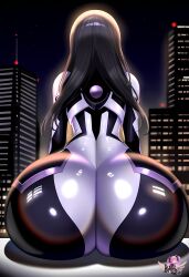 ai_generated akemi_homura artist_logo black_hair bodysuit hi_res highres long_hair madoka_worship magical_girl mahou_shoujo_madoka_magica puella_magi_madoka_magica purple_eyes straight_hair tight_clothing